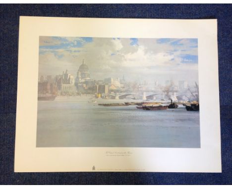 The City of London from the Thames 23x30 print from the watercolour by the artist Roland Hilder.  Good Condition. All autogra
