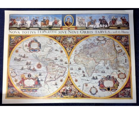 World Map Print 27x38 approx Nova Totvis Terrarom Sive Novi Orbis Tabvla by G.Blaeu.  Good Condition. All autographs are genu