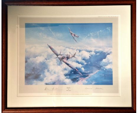 WW2 Spitfire print by Robert Taylor. Two of the RAF's most famous Fighter Aces, Sir Douglas Bader and the top scoring Allied 