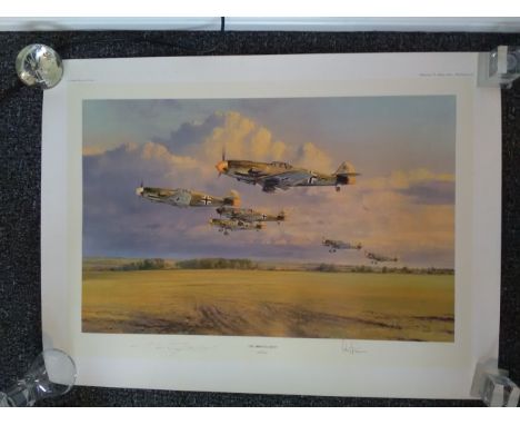 The Abbeville Boys by Robert Taylor, rare 36 x 25 inches WW2 print signed by Taylor and WW2 Luftwaffe ace Gen Adolf Galland T