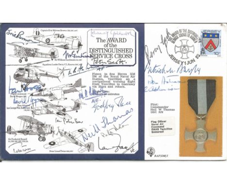 WW2 Award of Distinguished Service Cross cover signed by 18 WW2 DSC medal winners. Includes Eric Brown, Peter Twiss, Godfrey 