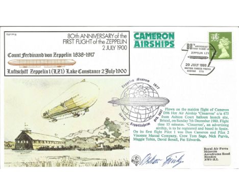 First Flight of the Zeppelin official signed cover RAF FF18. Signed by Oskar Fink. Cover commemorates the 80th Anniversary fr