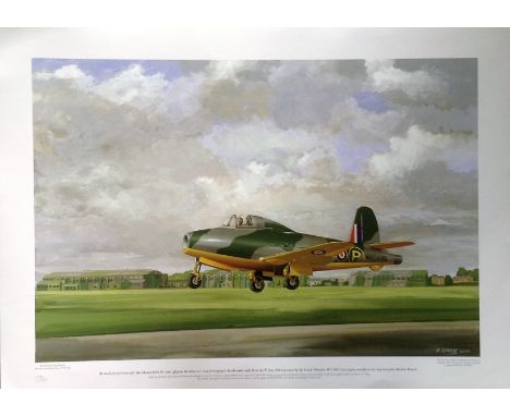 RAF World War Two print by the K.Gage pictured Britains first jet aircraft THE Gloster E28/39 takes off from the Gloster Airc