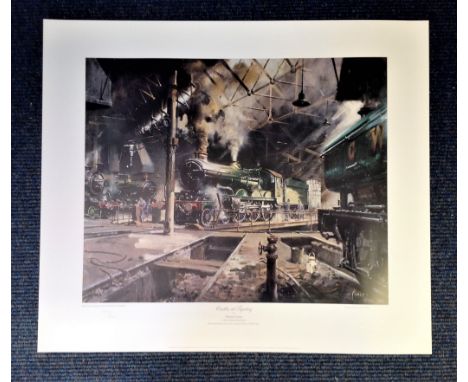 Railway Print 17x20 approx titled Castles at Tyseley by the artist Terence Cuneo 165th Anniversary of the Great Western Railw