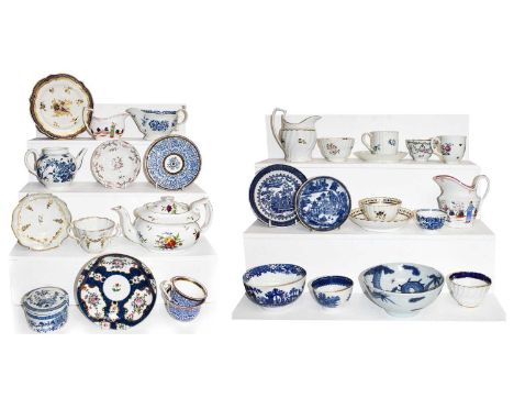 A group of 18th century Worcester and other 18th/19th century English porcelain, to include a Worcester fluted sauceboat, a t