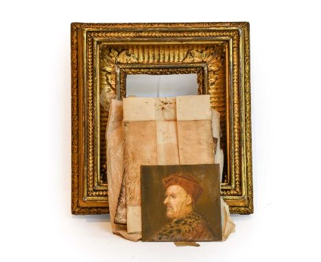 A portrait miniature of a man in a fur collar, loose from frame