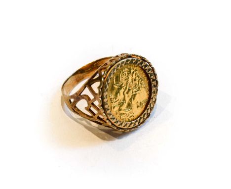 A half sovereign dated 1982 mounted as a ring, finger size TCondition report: Ring mount hallmarked for 9 carat gold. Gross w