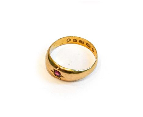 A 22 carat gold synthetic ruby ring, finger size KCondition report: The ring is in good condition with slight surface scratch