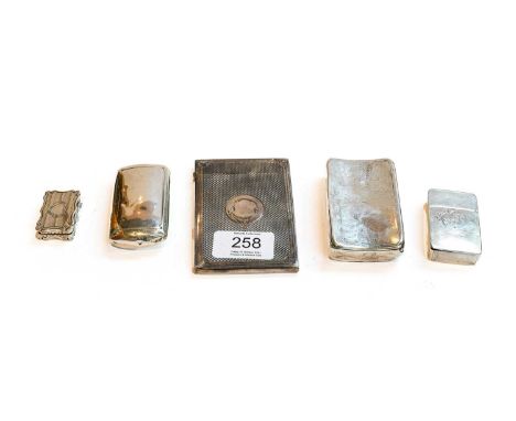 A Collection of boxes, comprising: a Victorian silver vinaigrette; a Russian silver box, a/f; a double snuff-box; a snuff-box