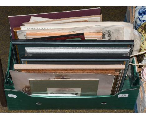 A quantity of framed 19th century railway share certificates, together with coloured marine prints and engravings, engraved m