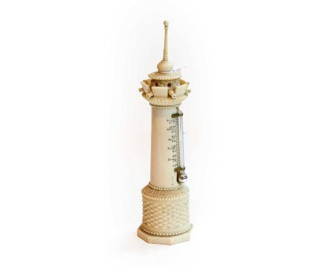 An ivory lighthouse desk thermometer, circa 1900