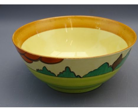 CLARICE CLIFF FOR NEWPORT POTTERY, Fantasque decorated bowl, 8cms H, 18.75cms D depicting hand painted trees and colourful ba