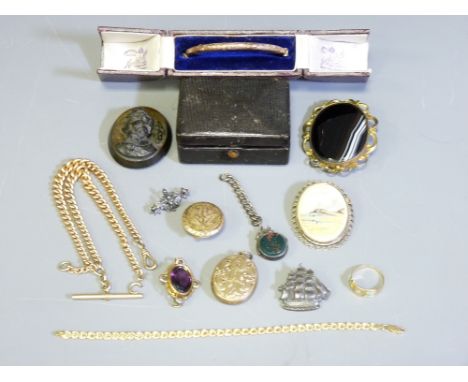 VICTORIAN &amp; LATER GOLD &amp; OTHER JEWELLERY including a 15ct gold diamond and turquoise set ring inscribed to the interi