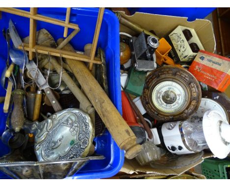 MIXED GROUP OF COLLECTABLES &amp; HOUSEHOLD GOODS to include an oak framed barometer, the enamel dial marked 'J Casartelli &a