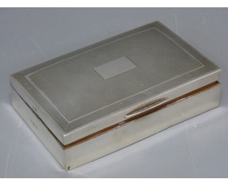RECTANGULAR CIGARETTE BOX, Birmingham 1947, maker Argentore Manufacturing Company Ltd, 14.5cms L with Greek key engine turned