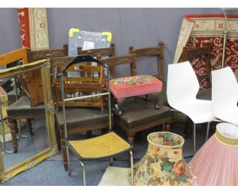 MIXED VINTAGE &amp; LATER FURNITURE PARCEL to include a set of six rexine seated chairs, three various mirrors, rugs and furt