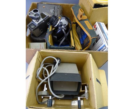 AN OLYMPUS OM10 SLR CAMERA &amp; CARRY CASE, vintage Bell &amp; Howell cine camera and other visual related equipment