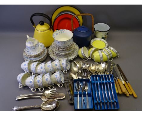 ATLAS CHINA &amp; ROYAL COLESTON TEAWARE, a mixed quantity, enamel ware goods and a loose selection of vintage EPNS and other