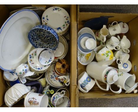 MIXED POTTERY &amp; PORCELAIN TABLEWARE, two boxes, makers include Poole, Tuscan, Radford, Rye and others