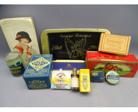 VINTAGE TINS &amp; ADVERTISING MATERIAL including an unopened pack of Players Navy Cut cigarettes