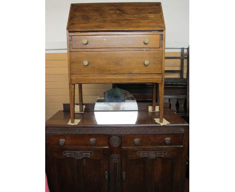 RAIL &amp; MIRROR BACK SIDEBOARD with two door and drawer carved front on bracket feet, 1116cms H, 122cms W, 43cms D and a si