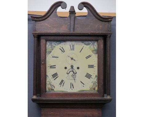 CIRCA 1840 OAK LONGCASE CLOCK by John Parry, Tremadoc, 14in square dial with painted spandrels set with Roman numerals, subsi