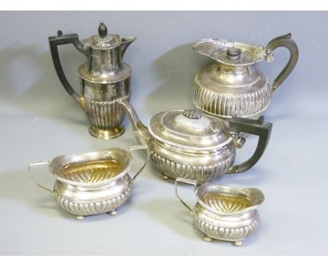 HARLEQUIN FIVE PIECE SILVER TEA SERVICE, late Victorian hallmarks, 47 troy ozs gross to include a Walker &amp; Hall three pie