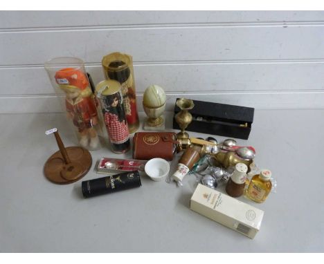 Mixed Lot: Various costume dolls, assorted cutlery, hip flask etc