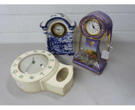 Vintage Smiths wall clock together with two further pottery cased mantel clocks
