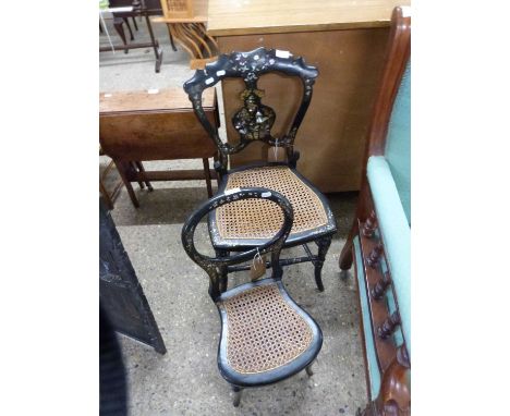 Victorian black lacquered mother of pearl inlaid cane seated child's chair, 64cm high
