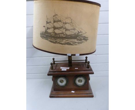 Unusual combination table lamp with barometer and thermometer