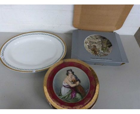 Mixed Lot: Small wall shelf, Vienna plates with printed decoration, oval meat plate etc