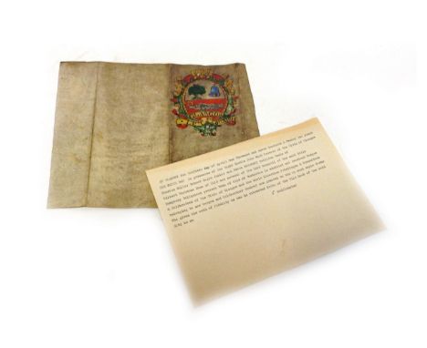 EARLY 18TH CENTURY HAND WRITTEN VELLUM DOCUMENT 
admitting Humphrey Collquhoun, Dean of Gild (sic) of Dumbarton into the Gild
