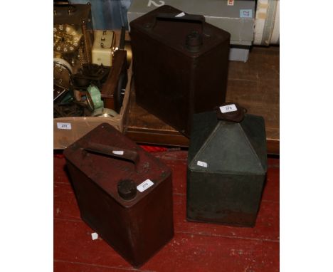 Three vintage Jerry cans, one with broad arrow mark dated 1940, purportedly from Catterick camp.