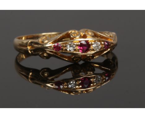 A George V 18ct gold ruby and diamond ring, assayed Birmingham 1918 size O (2.06g).