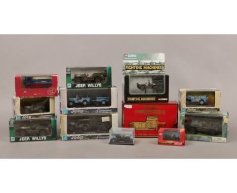 A group of boxed Diecast metal model vehicles mostly military examples including Corgi, Schuco, Matchbox etc.