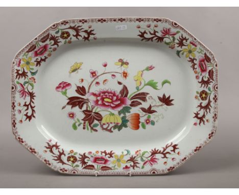 An early 19th century Spode polychrome meat plate decorated with oriental flowers, printed mark.