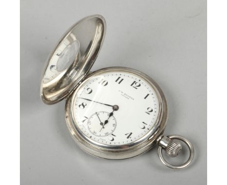 A silver cased half hunter pocket watch by J. W. Benson London with white enamel dial subsidiary seconds, assayed Birmingham 