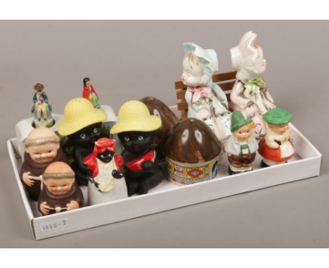 A small collection of novelty ceramic condiment sets to include Goebel examples.