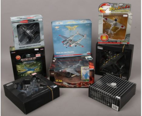 A quantity of boxed Diecast model aircraft including Corgi P - 38J Lockheed lightning, USN Martin Mariner flying boat, North 