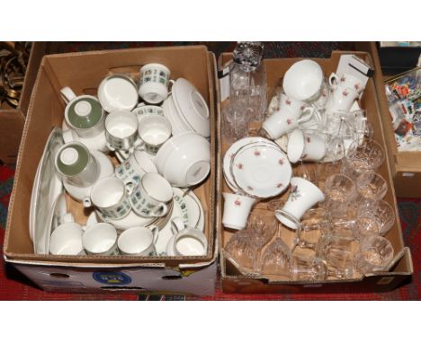 Two boxes of miscellaneous to include Royal Doulton tapestry pattern tea / dinnerwares approximately 59 pieces bone china and