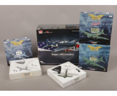 Six Diecast metal model military aircraft mostly Corgi and Hobbymaster examples including Boeing B - 77 G, Douglas SBD - 5 Da