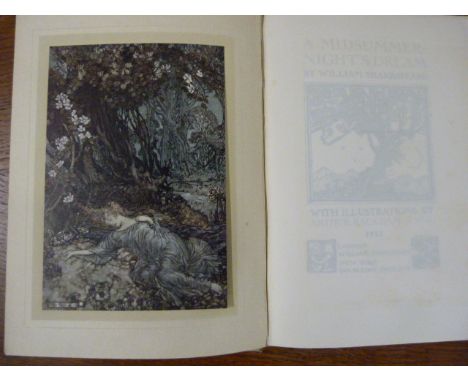 RACKHAM ARTHUR (Illus).  A Midsummer Night's Dream. Tipped in col. plates. Quarto. Orig. cloth gilt, some light browning, fad