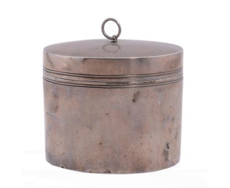 A RUSSIAN SILVER CYLINDRICAL TEA CANISTER AND COVER  7cm h, marked on base and cover, maker BK, 1788, the canister further en