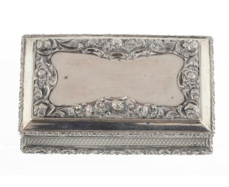 A VICTORIAN SILVER TABLE SNUFF BOX BY NATHANIEL MILLS  chased with flowers and engine turned, 8.8cm w, maker's mark, Birmingh