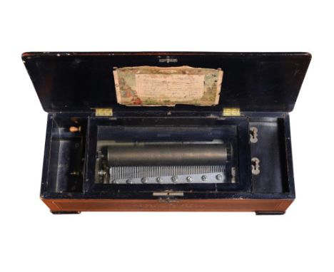 A SWISS MUSICAL BOX, C1890  with 27.5cm pinned cylinder and one piece comb playing 10 aires, the original chromolithographed 