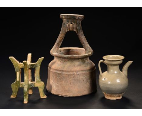 THREE EARLY CHINESE CERAMICS, HAN, SONG AND MING DYNASTIES,   comprising a Han dynasty earthenware model of a well head with 