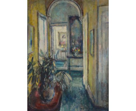 •†MARGARET ROSS HISLOP, RSA, RBA (1895-1972) THE INTERIOR OF MARGARET AND HEALEY HISLOPS FLAT IN EDINBURGH signed, oil on har