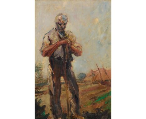 BRITISH SCHOOL, 20TH CENTURY MAN IN A FIELD oil on panel, 44.5 x 29cm  ++In good condition the board possibly split and restu