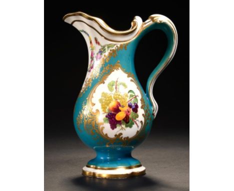 A COPELAND & GARRETT JUG IN SEVRES STYLE, C1838-47  painted with panels of fruit and flowers, 23cm h, printed mark ++In fine 